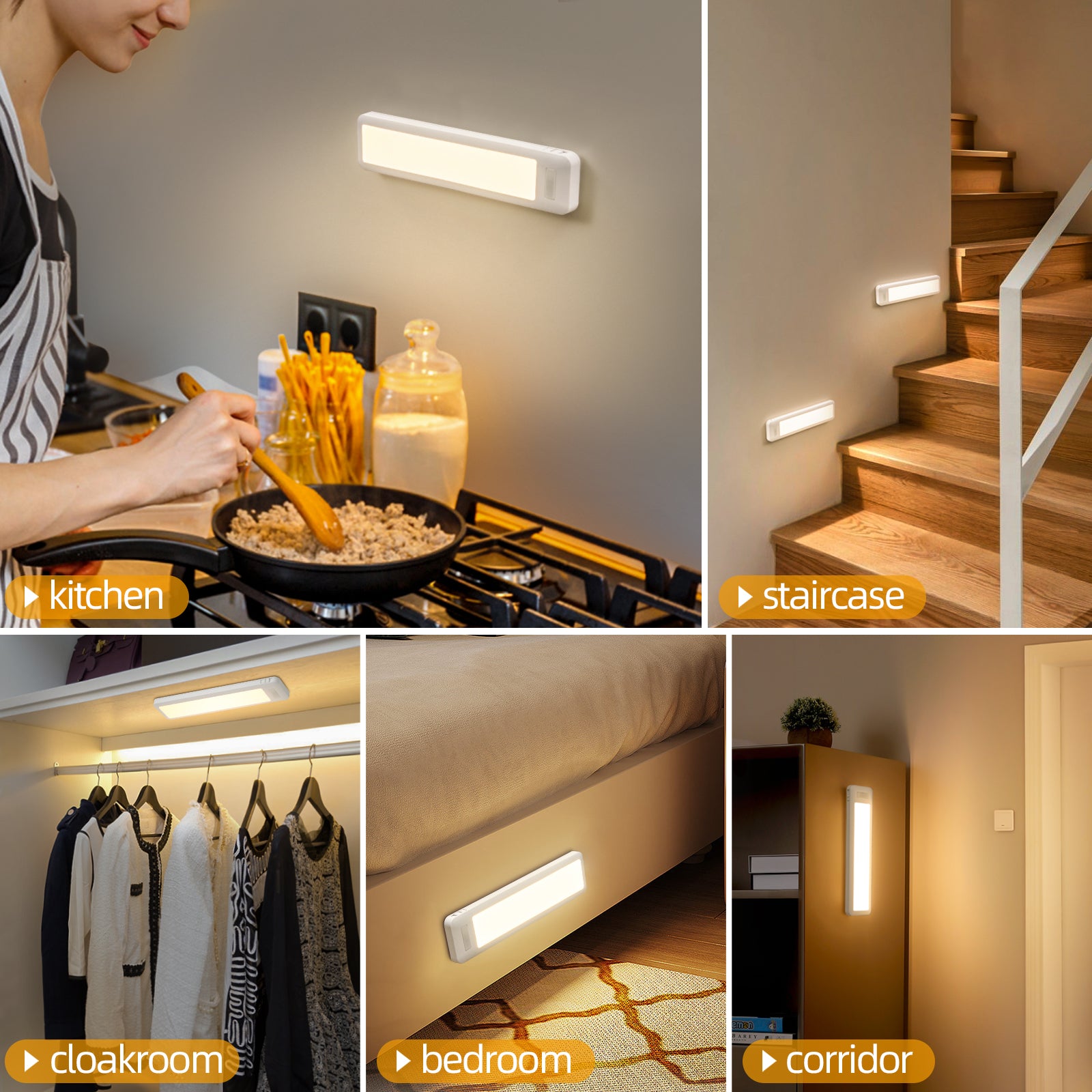 7.8 "  Battery Operated Warm White Integrated LED Under Cabinet Lights with Hook, 2-Pack
