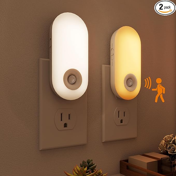 Extra Bright Motion Sensor Plug in LED Night Light with 2 Color Temperatures & 2 Brightness Levels? (2-Pack)