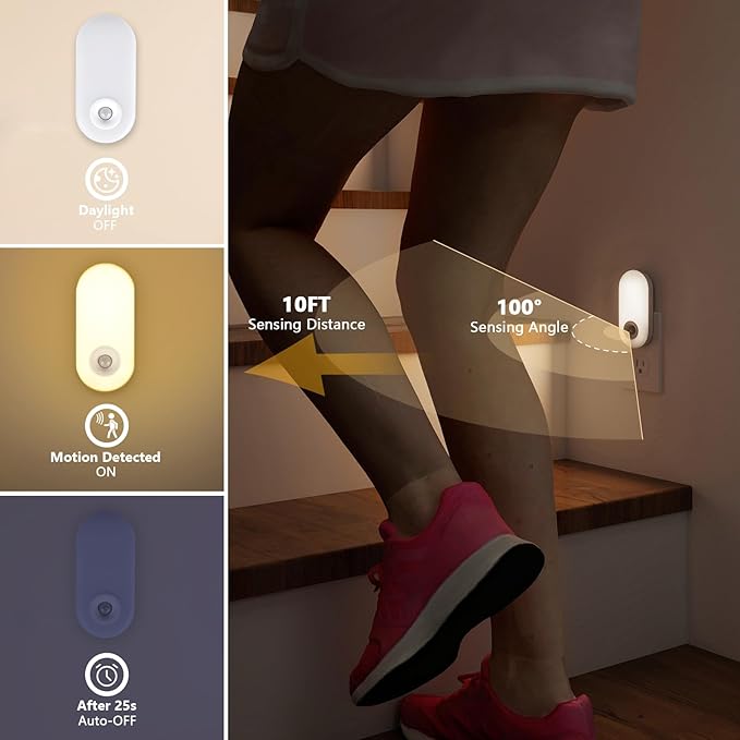 Extra Bright Motion Sensor Plug in LED Night Light with 2 Color Temperatures & 2 Brightness Levels? (2-Pack)