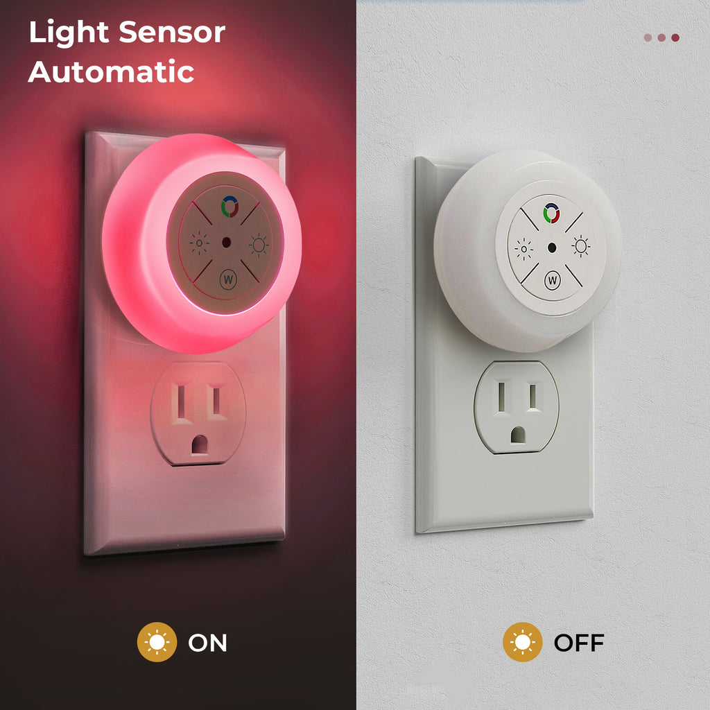 12-Color Changing Plug In LED Night Lights with Light Sensor (2-Pack)