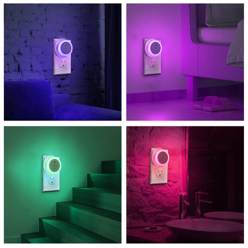 12-Color Changing Plug In LED Night Lights with Light Sensor (2-Pack)