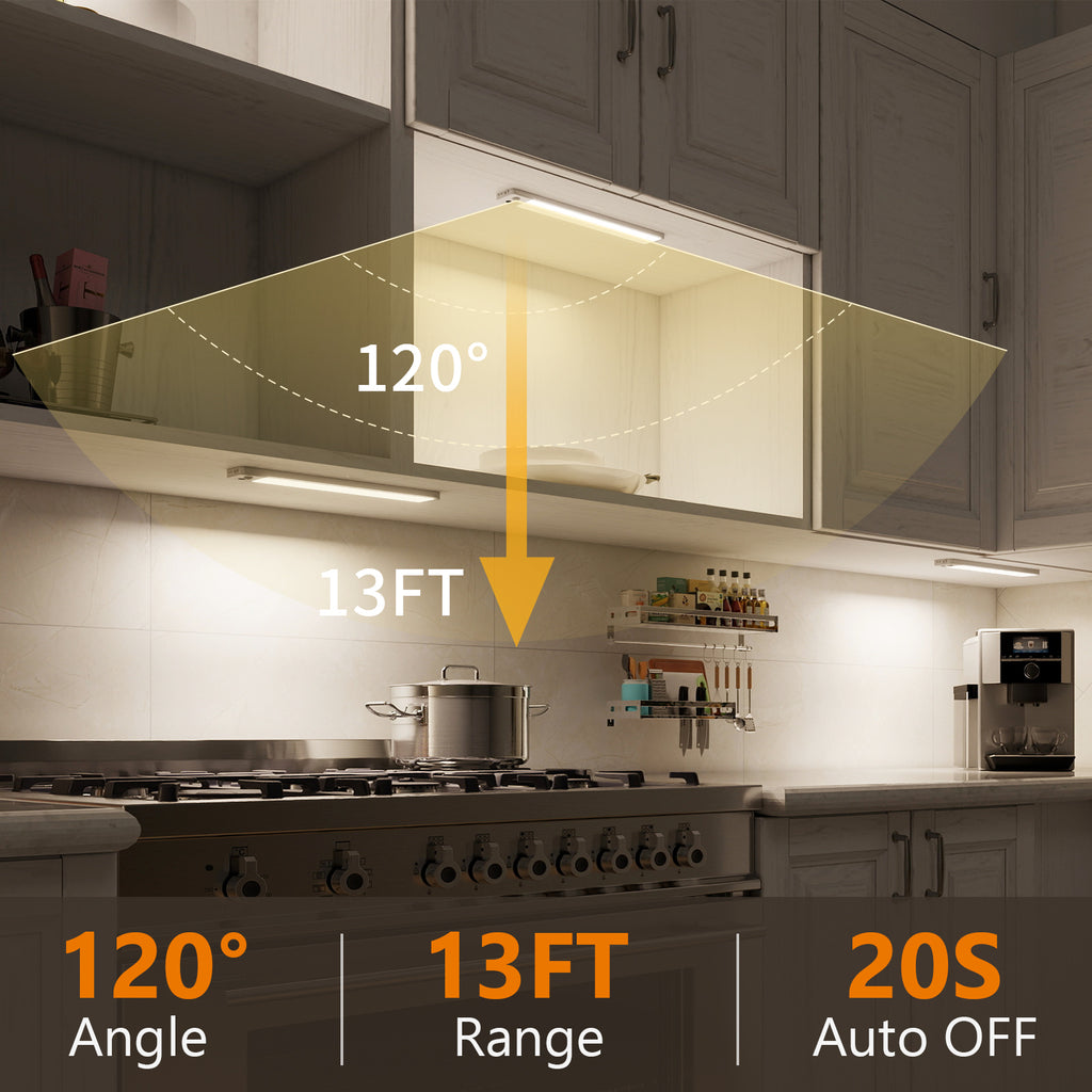 12 "  Rechargeable White Integrated LED Under Cabinet Light Motion Sensor, 4000K Dimmable with Remote Control, 3 Packs