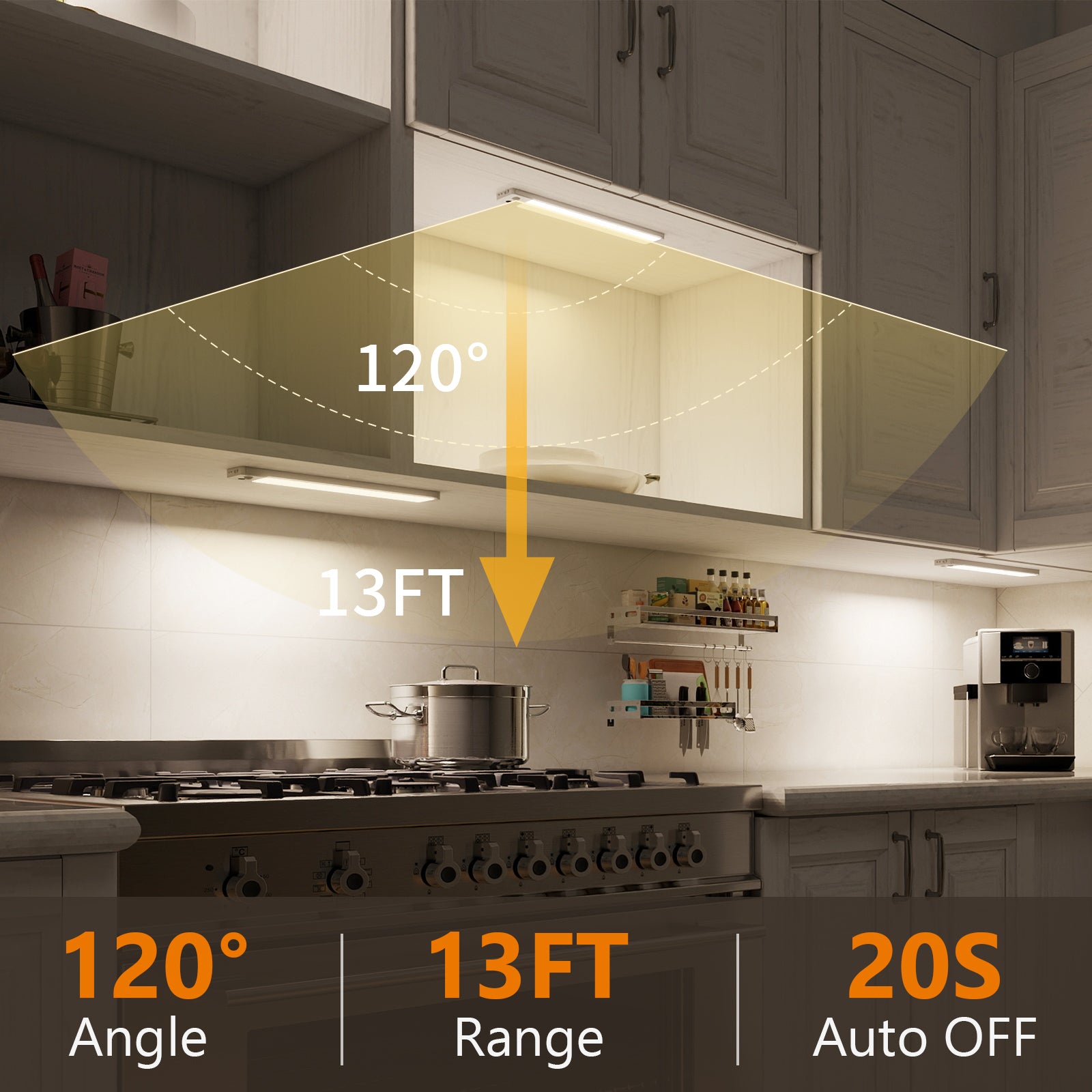 12 "  Rechargeable White Integrated LED Under Cabinet Light Motion Sensor, 4000K Dimmable with Remote Control, 3 Packs