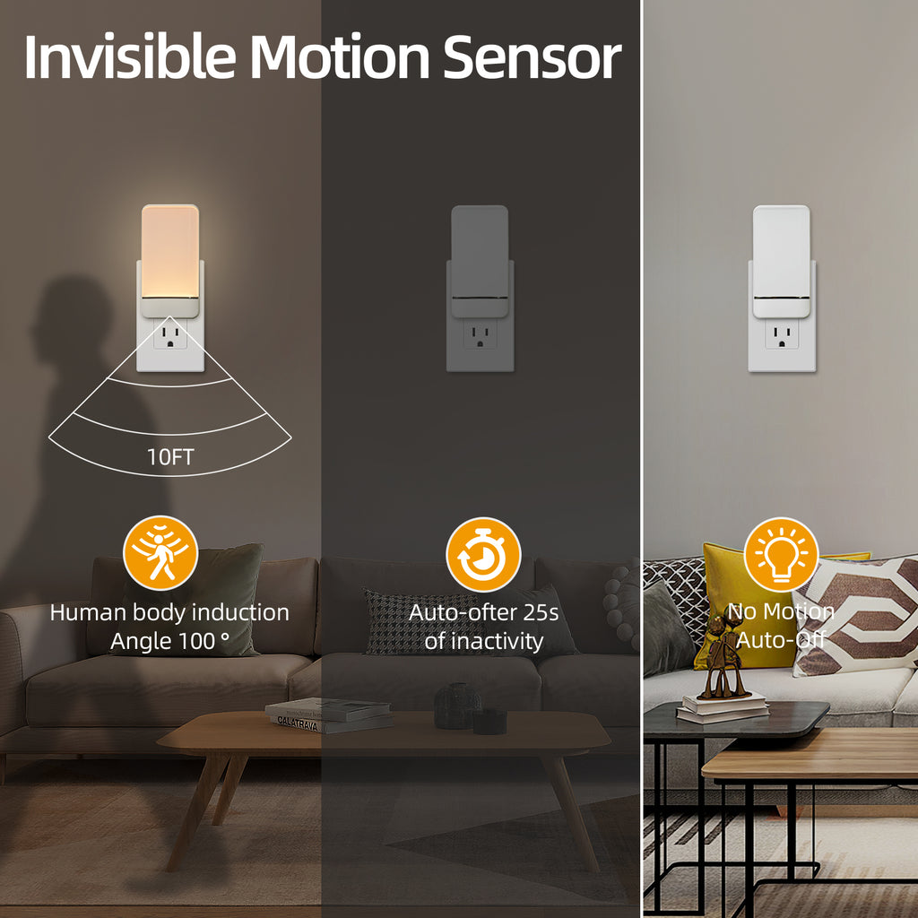 LED Plug in Night Light with Invisible Motion Sensor, 2 Color Temperatures and 2 Brightness Levels? (4-Pack)
