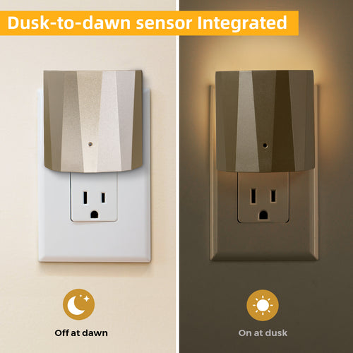 Backlit Night Lights with Light Sensor, Champagne Finish (3-Pack)