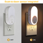 Dusk to Dawn Plug in LED Night Light with Socket, 2 Color Temperatures and 2 Brightness Levels? (2-Pack)