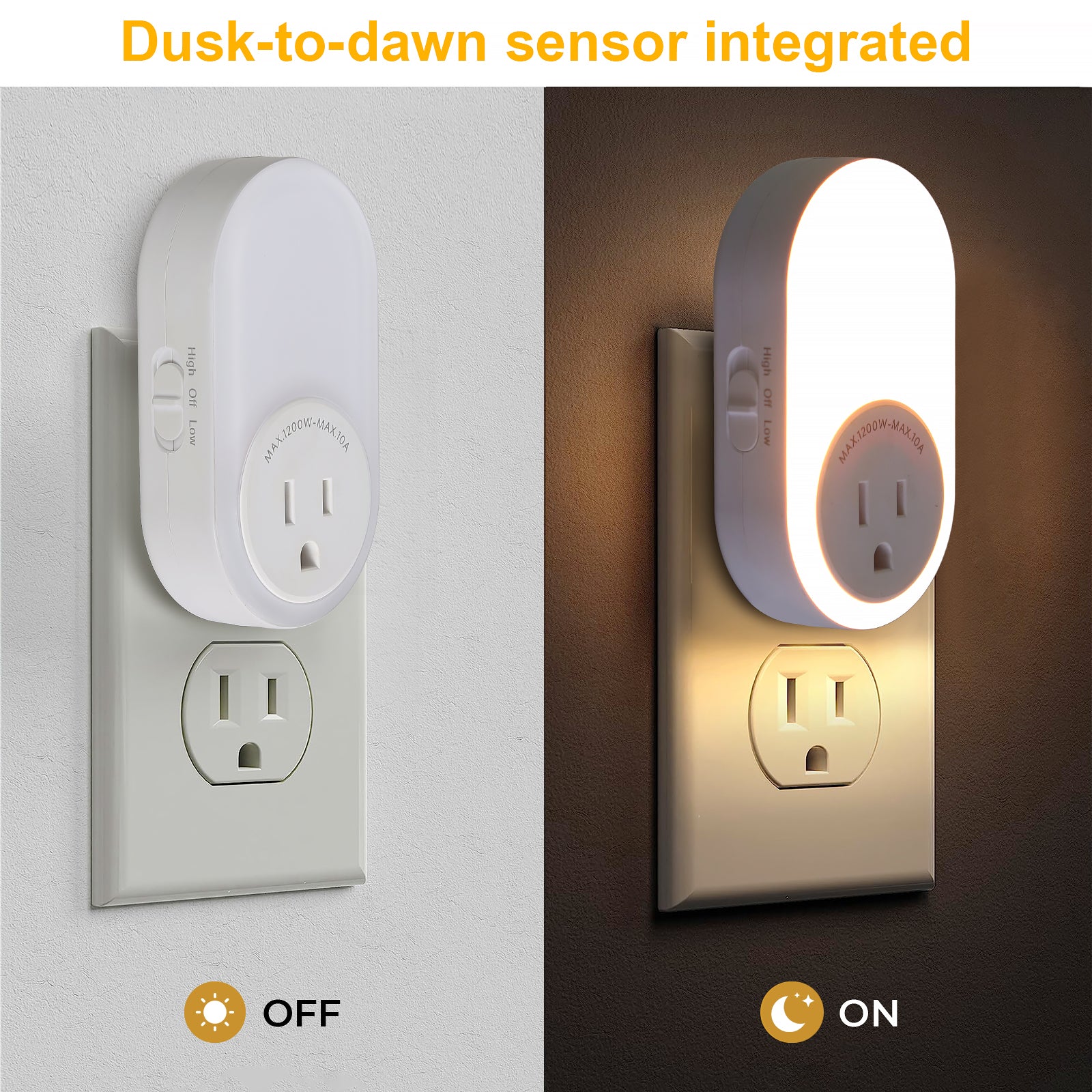 Dusk to Dawn Plug in LED Night Light with Socket, 2 Color Temperatures and 2 Brightness Levels? (4-Pack)