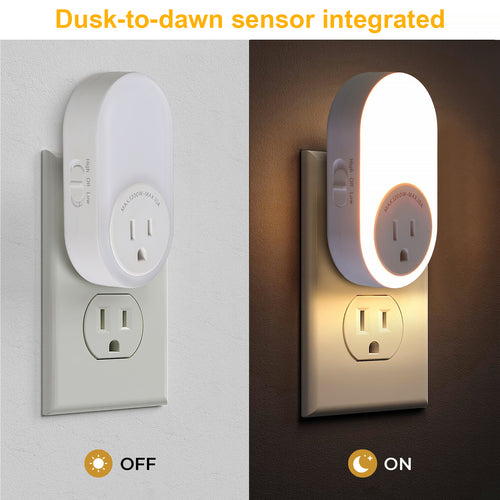 Dusk to Dawn Plug in LED Night Light with Socket, 2 Color Temperatures and 2 Brightness Levels? (4-Pack)