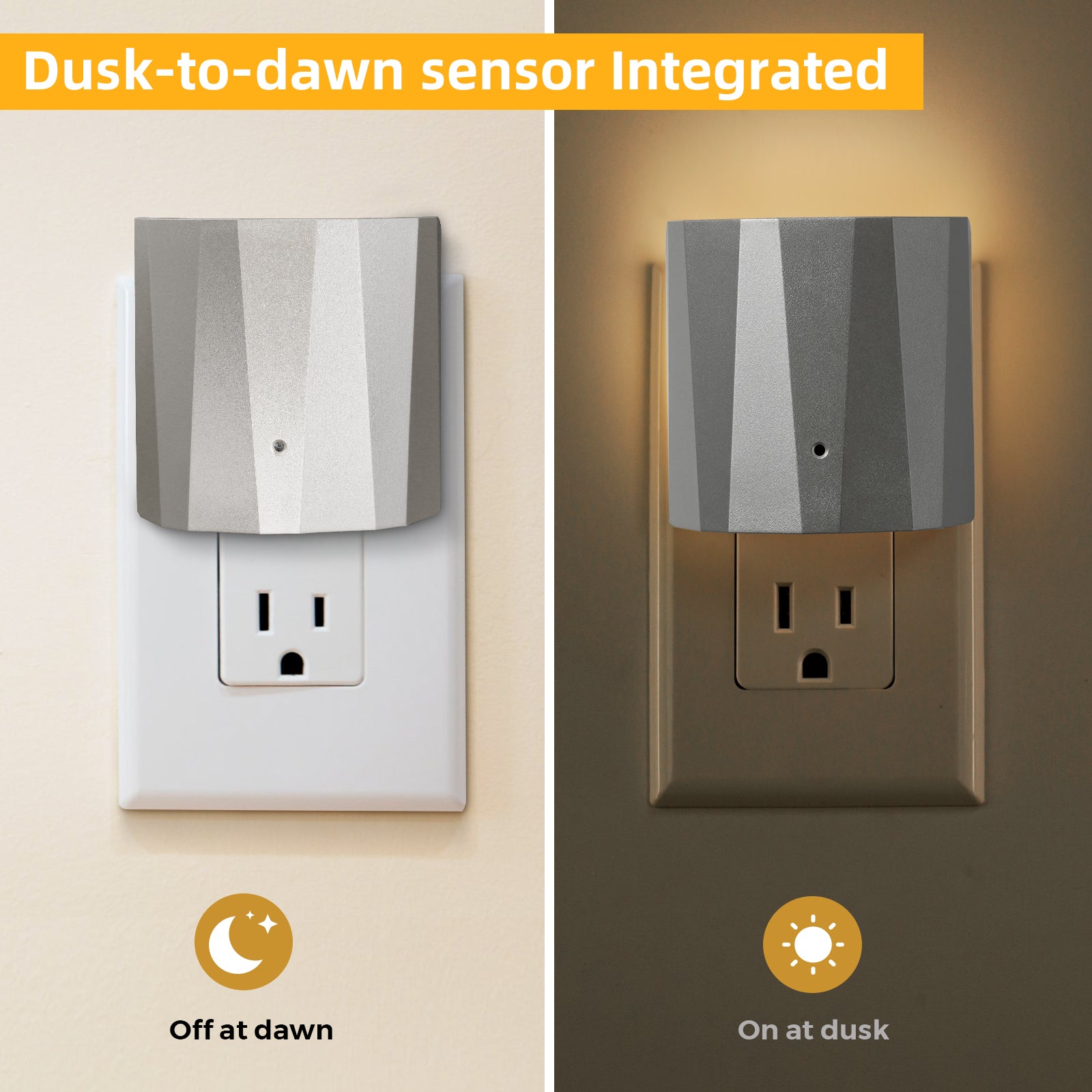 Backlit Night Lights with Light Sensor, Silver Finish (3-Pack)