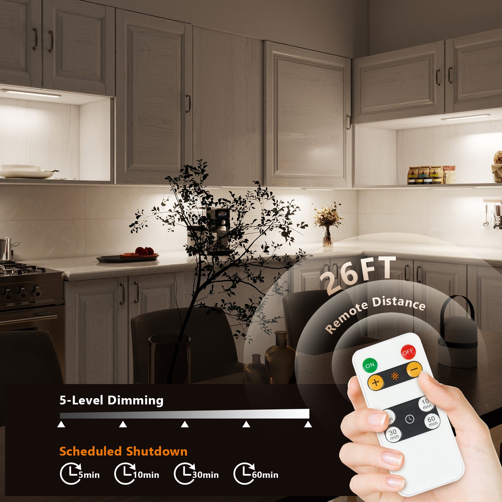 12 "  Rechargeable White Integrated LED Under Cabinet Light Motion Sensor, 4000K Dimmable with Remote Control, 3 Packs