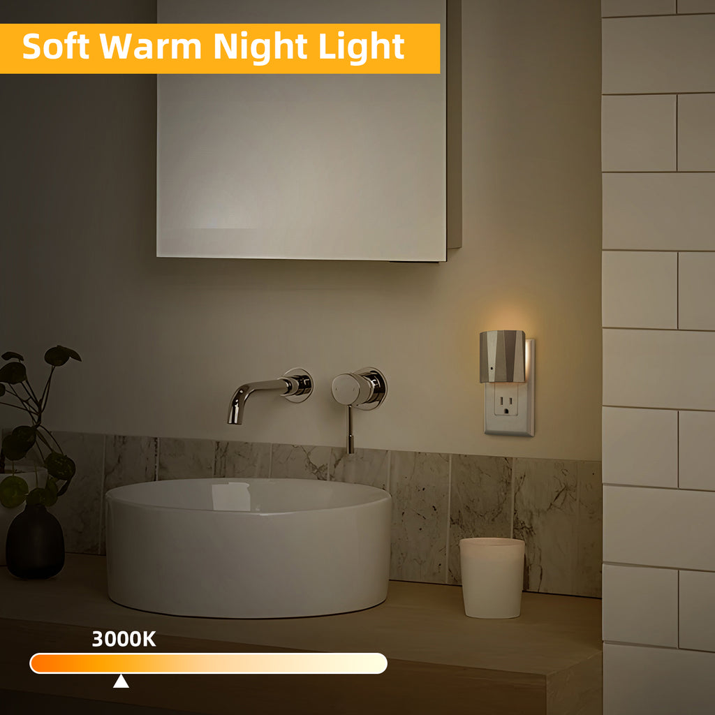 Backlit Night Lights with Light Sensor, Champagne Finish (3-Pack)