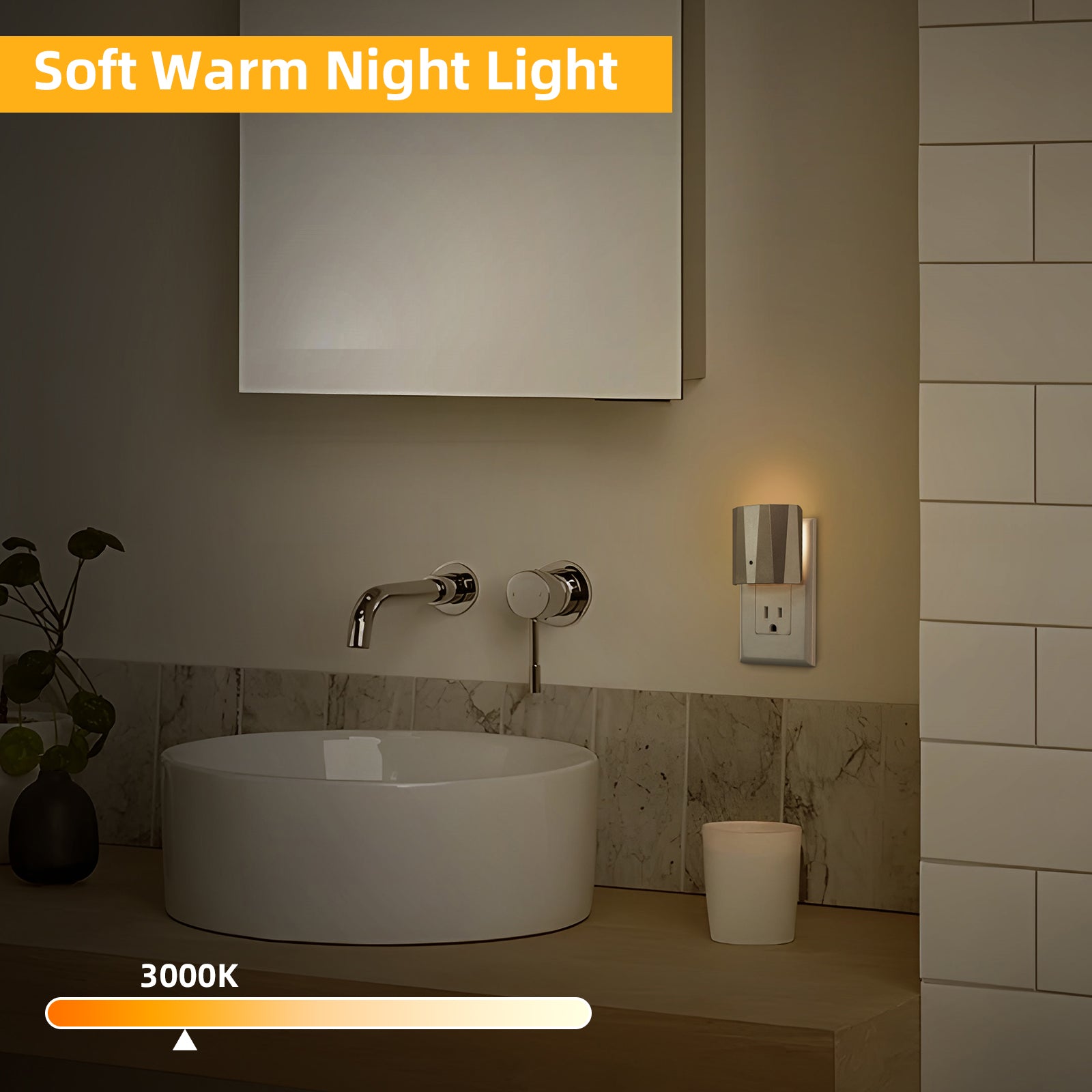 Backlit Night Lights with Light Sensor, Champagne Finish (3-Pack)