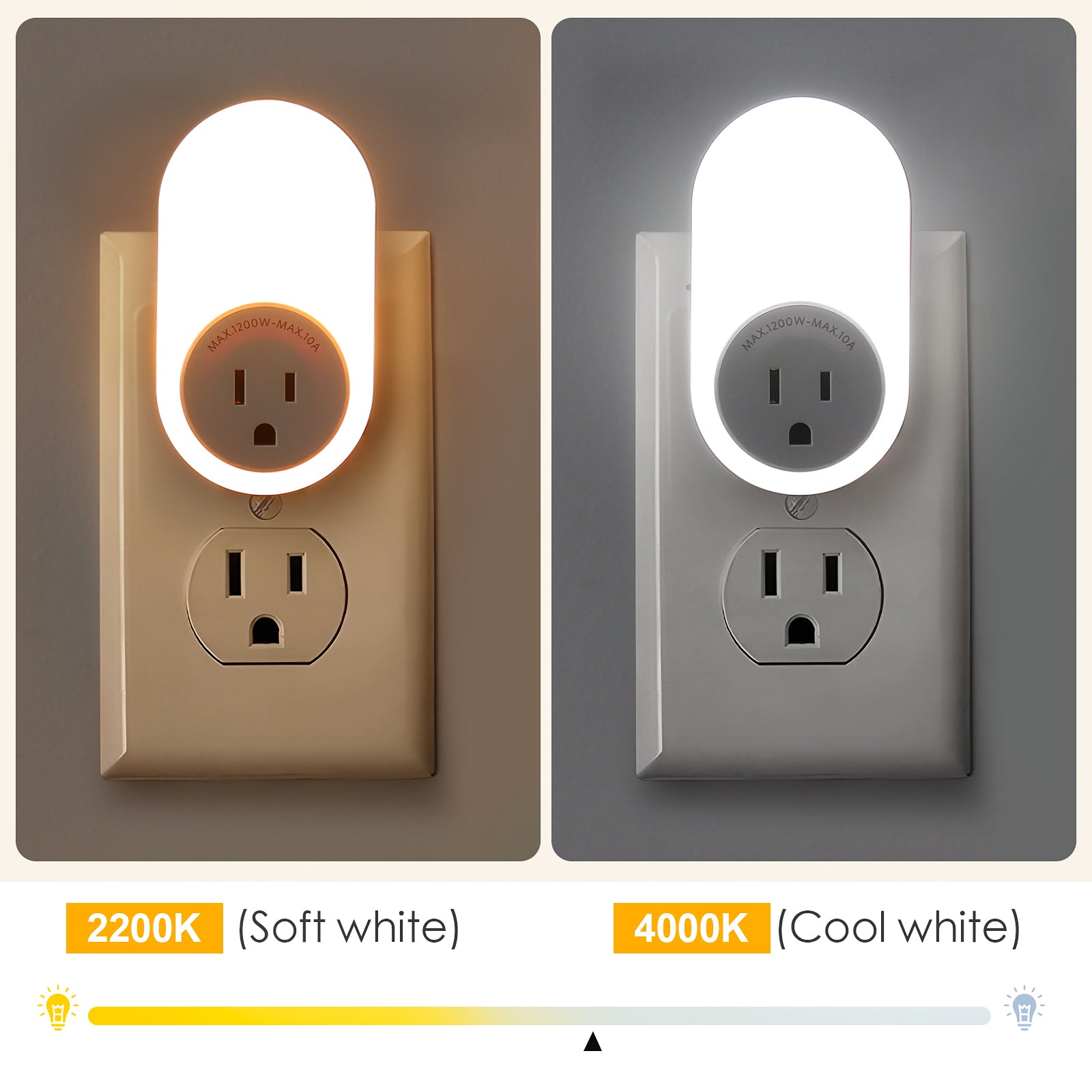 Dusk to Dawn Plug in LED Night Light with Socket, 2 Color Temperatures and 2 Brightness Levels? (2-Pack)