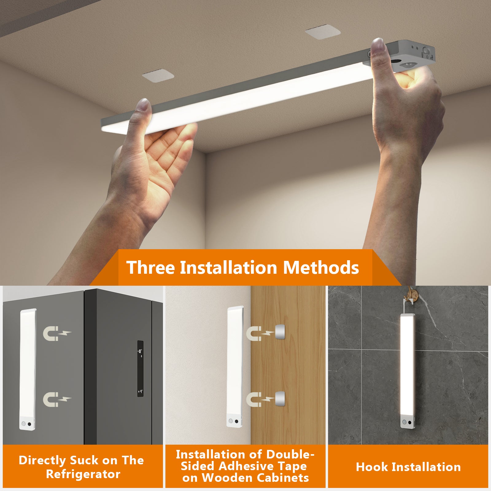 12 "  Rechargeable White Integrated LED Under Cabinet Light Motion Sensor, 4000K Dimmable with Remote Control, 3 Packs