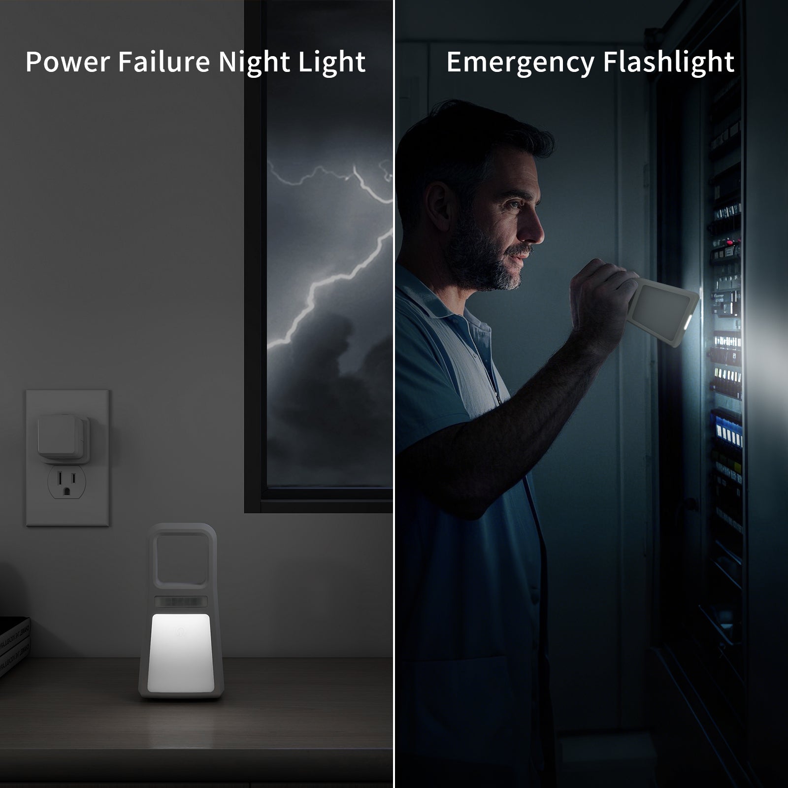 5-in-1 Power Failure Night Lights, Multifunctional Emergency Lights with Inductive Rechargeable (3-Pack)