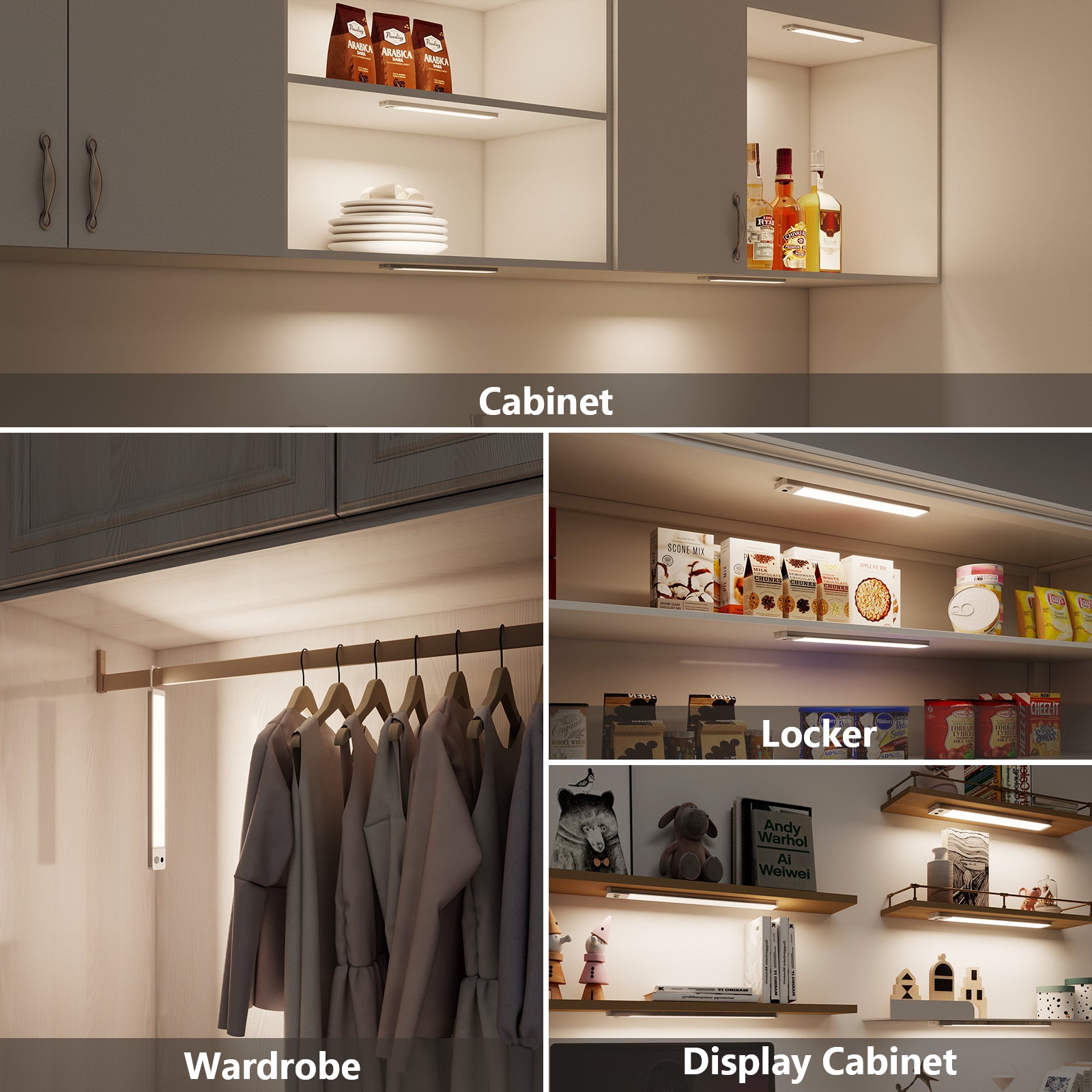 12 "  Rechargeable White Integrated LED Under Cabinet Light Motion Sensor, 4000K Dimmable with Remote Control, 3 Packs
