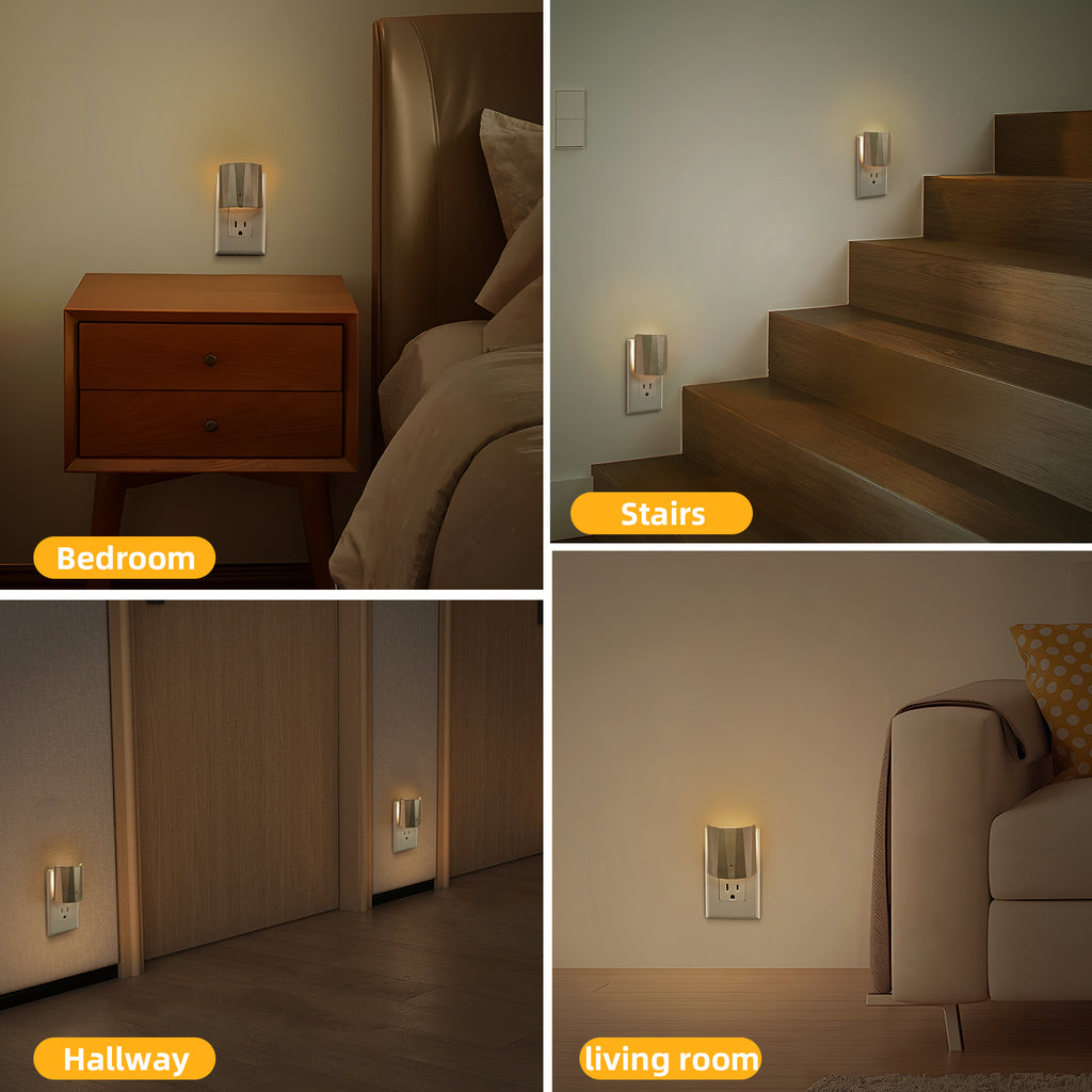 Backlit Night Lights with Light Sensor, Champagne Finish (3-Pack)