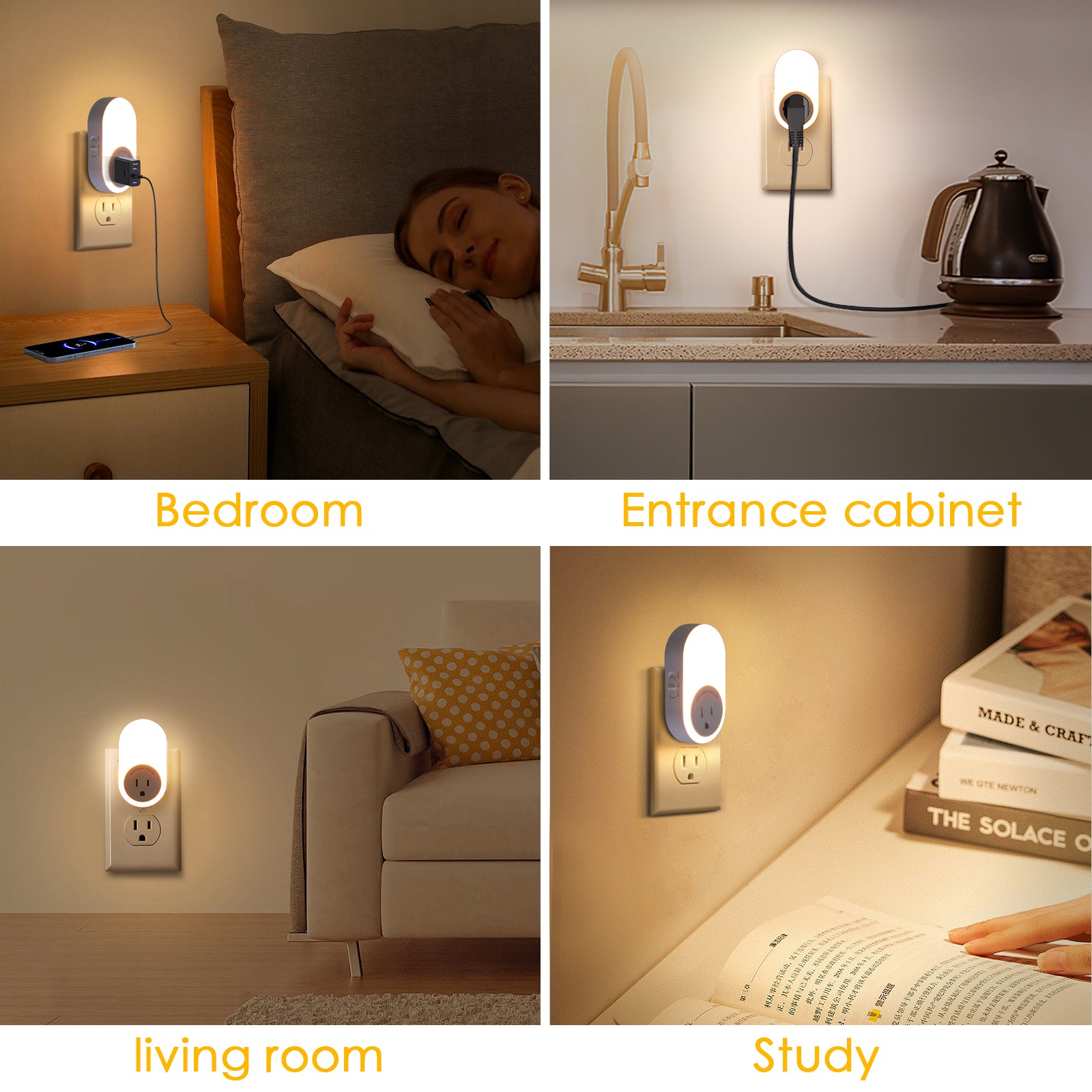 Dusk to Dawn Plug in LED Night Light with Socket, 2 Color Temperatures and 2 Brightness Levels? (2-Pack)