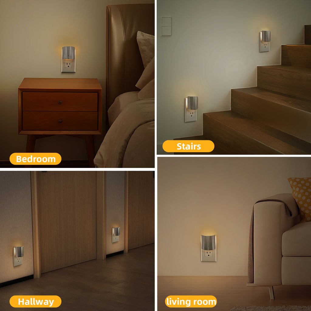 Backlit Night Lights with Light Sensor, Silver Finish (3-Pack)