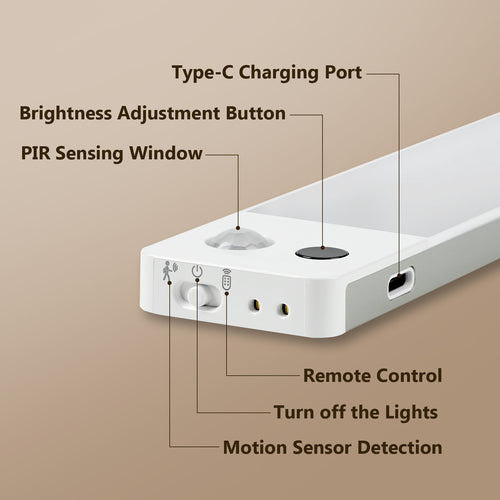 12 "  Rechargeable White Integrated LED Under Cabinet Light Motion Sensor, 4000K Dimmable with Remote Control, 3 Packs