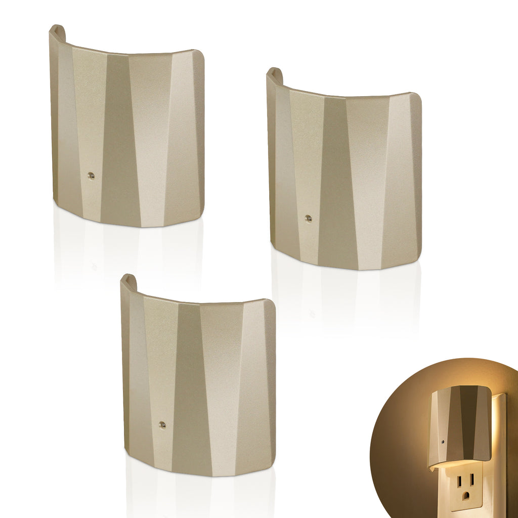 Backlit Night Lights with Light Sensor, Champagne Finish (3-Pack)